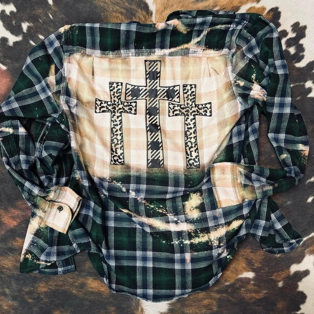 Houndstooth Cross Green Flannel (oversized )